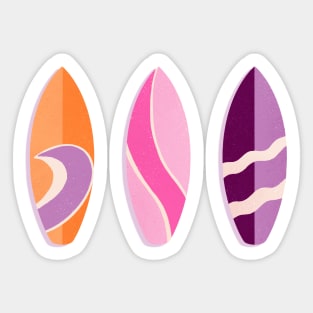 colorful surfboards- pink, orange and purple Sticker